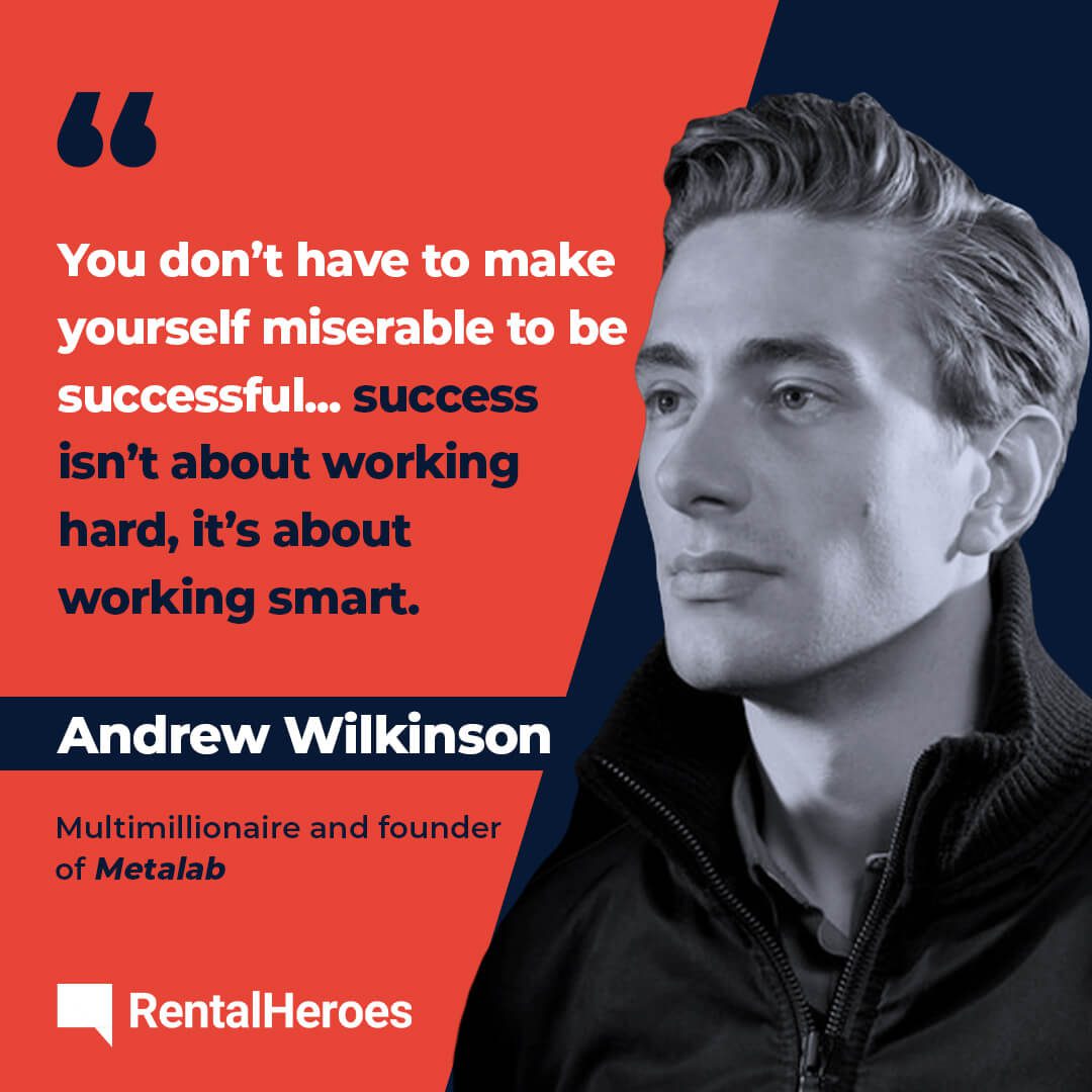 Graphic art of a quote from Andrew Wilkinson, founder of Metalab